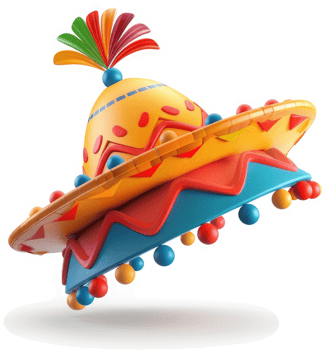 Vibrant, colorful sombrero floats in the air. png