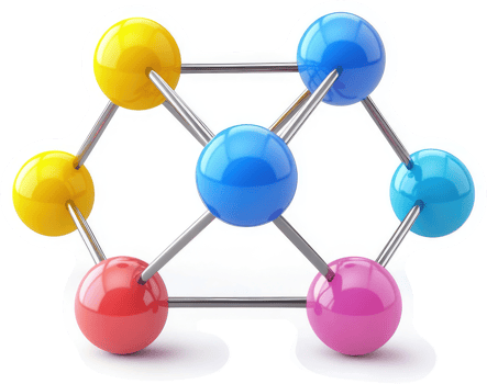 Colorful molecular structure representing chemical bonds. png