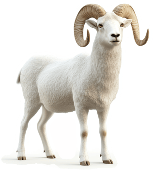 Majestic white bighorn sheep stands tall and proud. png