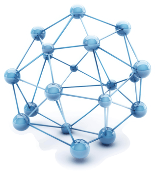 Complex network of interconnected spheres. png