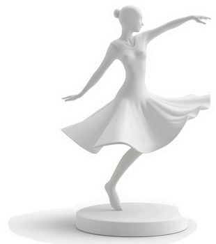 Graceful ballerina figurine in flowing white dress. png