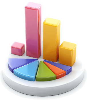 Colorful bar and pie charts illustrate data analysis. png