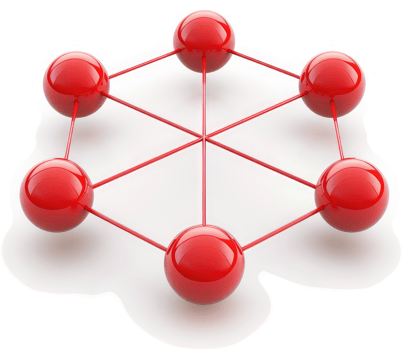Network of red spheres connected by lines. png