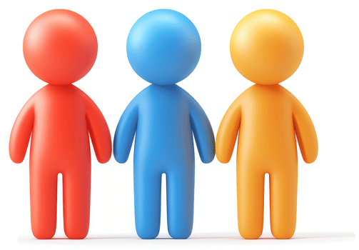 Three colorful figures standing side-by-side, holding hands. png