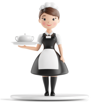 Cartoon maid character holding a serving dish. png