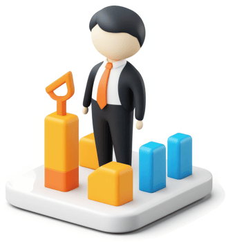 Businessperson with data visualization tools. png