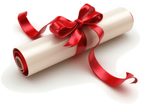 Rolled diploma adorned with a vibrant red ribbon bow. png