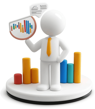 Business person presenting data visualizations. png