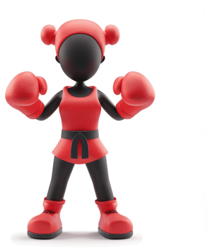 Confident female boxer in fighting stance. png