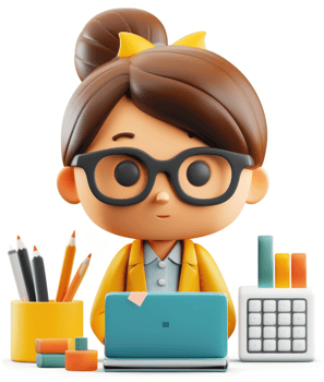 Cute cartoon businesswoman working on a laptop. png