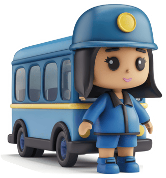 Cute cartoon girl dressed as a bus driver. png