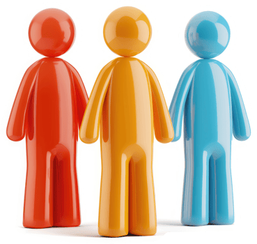 Three colorful cartoon figures stand side-by-side. png