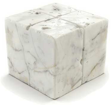 Four-part white marble cube sculpture. png