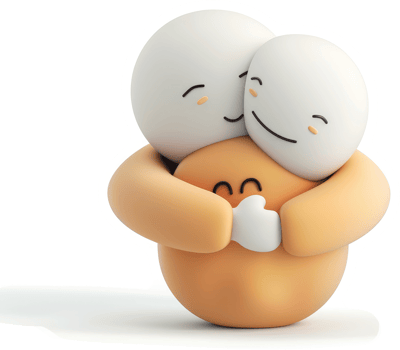 Two endearing cartoon characters embrace in a warm hug. png