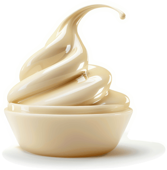 Creamy vanilla soft serve ice cream in a small bowl. png