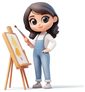 Cute cartoon girl painting on an easel. png