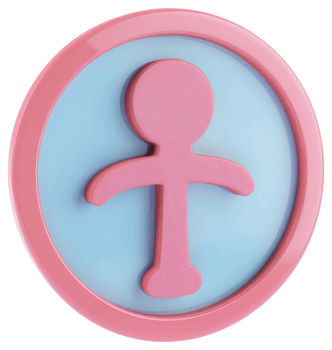 Pink stylized figure within a light blue circle. png