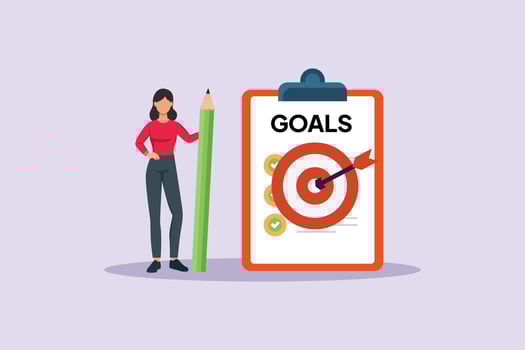 Personal goals, person holding big pencil. Personal Goalss Concept. Colored flat illustration isolated vector