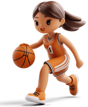 Animated girl plays basketball with energy. png