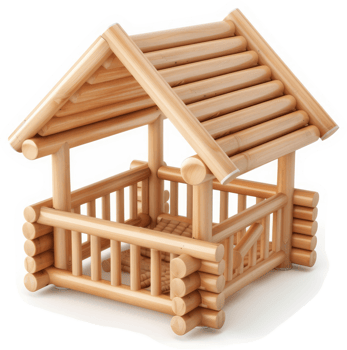 Miniature wooden log cabin structure with veranda. png