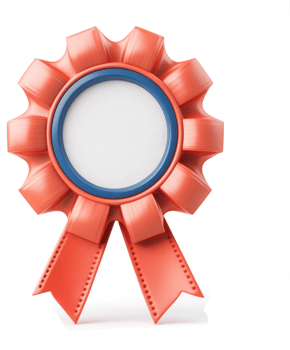 Ornate coral-colored achievement medal with a ribbon. png