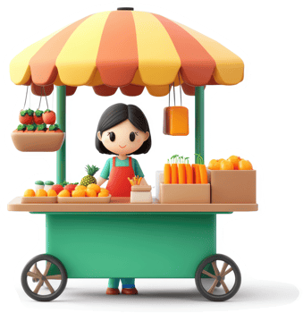 Cartoon depiction of a mobile fruit stand. png
