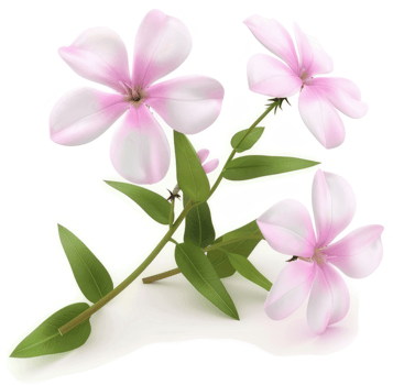 Delicate pink blossoms grace a stem of leaves. png