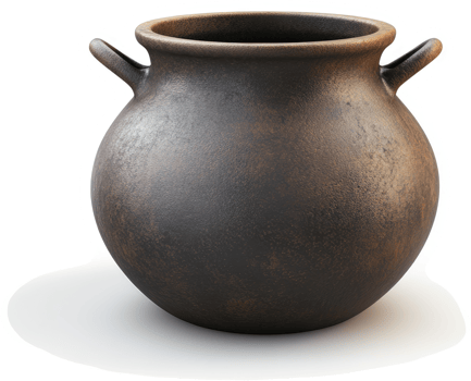 Dark, aged cooking pot with handles. png