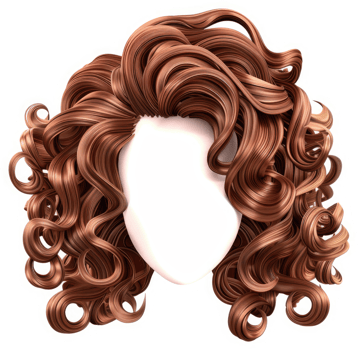Curly copper-toned hair styled on a digital mannequin head. png