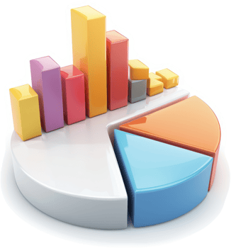Colorful bar and pie chart illustrating data comparison. png