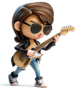 A cartoon rocker girl plays an electric guitar. png