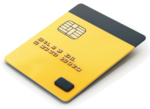 Modern yellow credit card angled for display. png