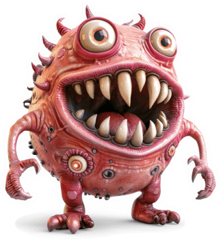 A menacing, cartoonish representation of a germ. png