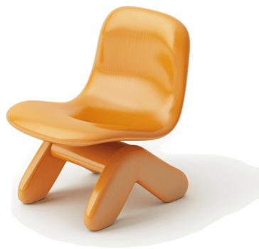 Modern orange plastic chair with unique legs. png