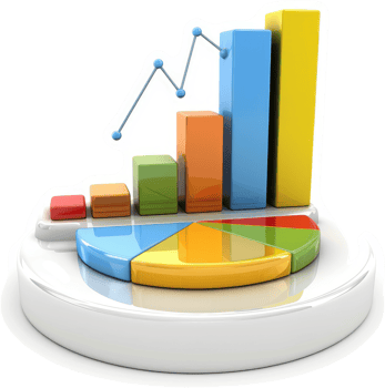 Colorful bar graph and pie chart illustrating growth and data analysis. png