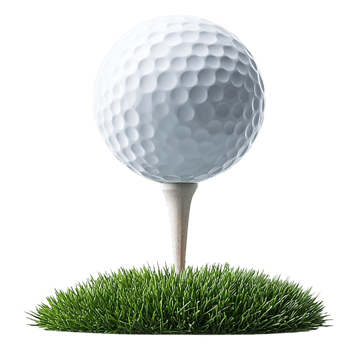 A golf ball on a tee, set against vibrant green grass. png