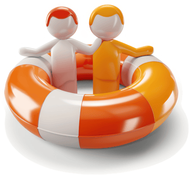 Two figures safely nestled within a life preserver. png