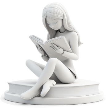 Monochrome figurine of a girl reading a book. png