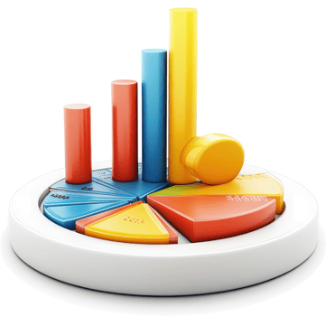 Colorful bar and pie charts illustrating comparative data analysis. png