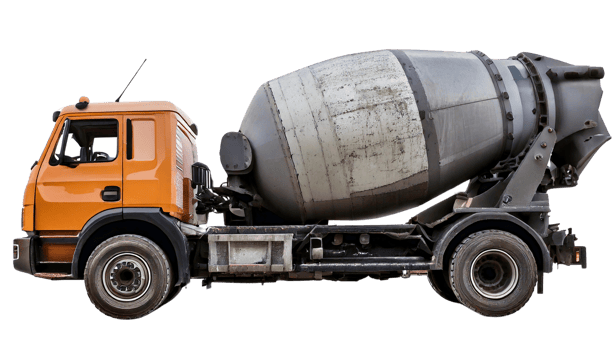 Cement truck ready for construction site work. png