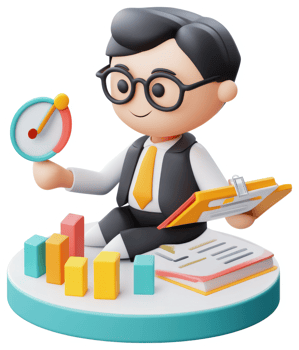 Animated businessman analyzes performance data. png