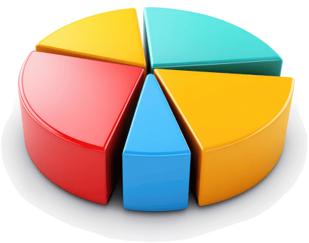 Colorful pie chart graphic showcasing proportional data segments. png