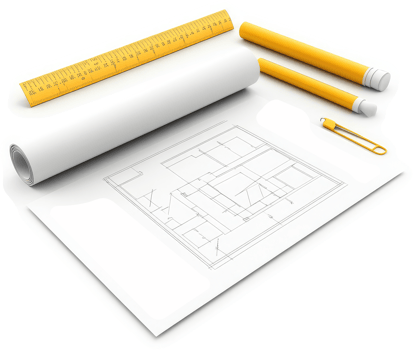 Architectural blueprint design with tools. png