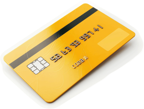 Bright yellow plastic credit card angled on a white background. png