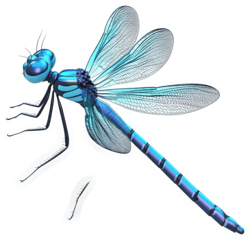 A vibrant blue dragonfly takes flight. png