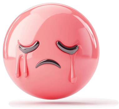 Round pink emoji with teardrops, conveying sadness. png