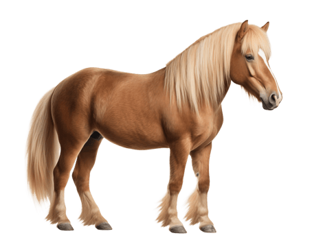 A standing horse with a light brown body and a blonde mane and tail on a transparent background view side png