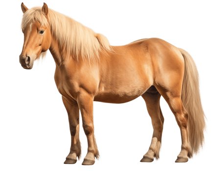 A palomino horse standing in a full shot against a transparent background with a blonde mane and tail png