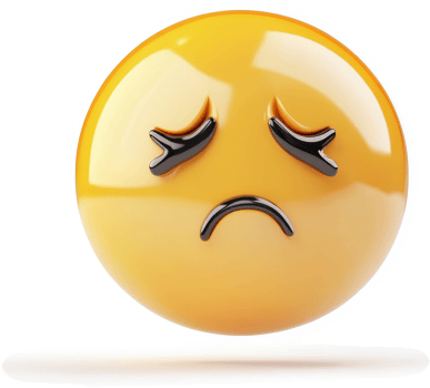 A round, yellow emoji conveys sadness. png