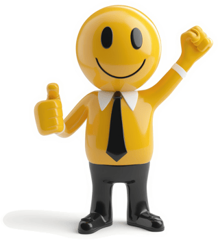 Cheerful, animated business figure celebrates success. png